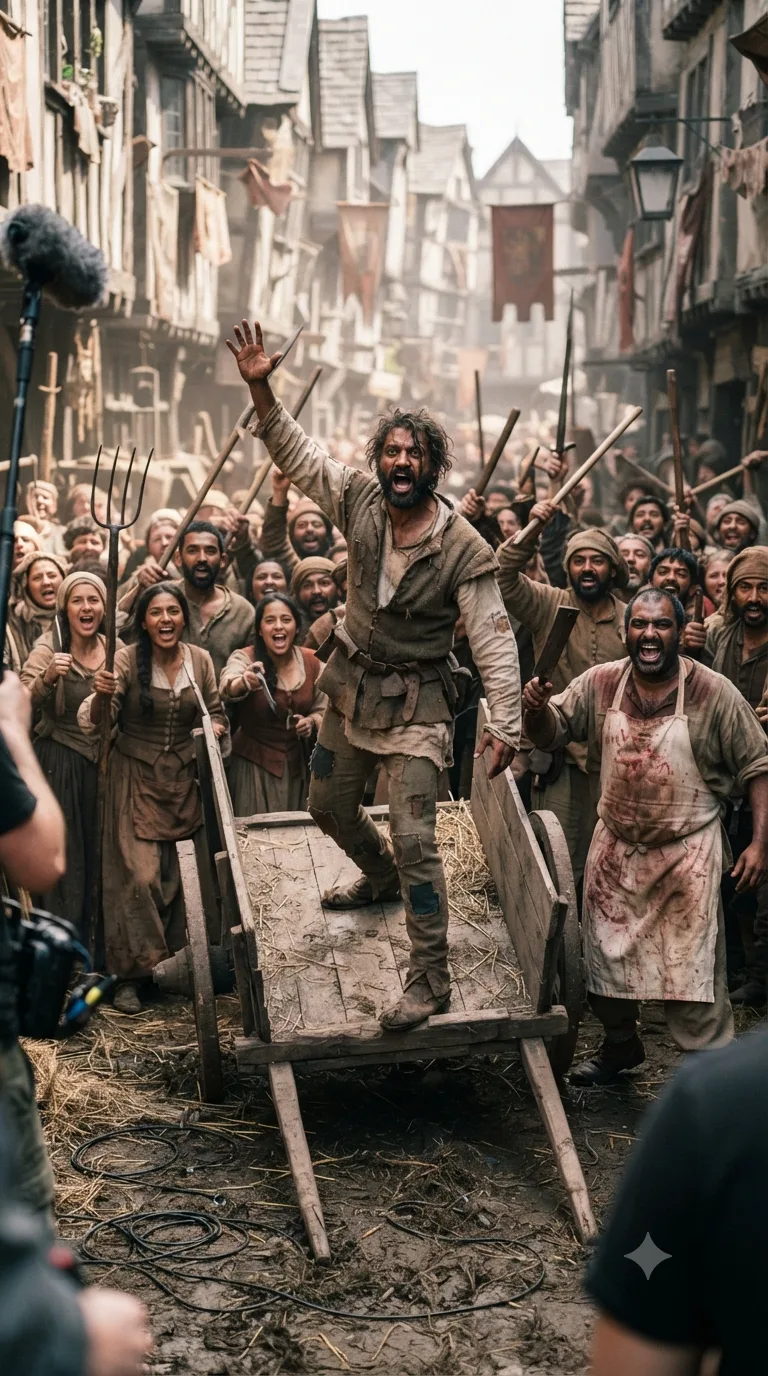 Jack Cade, a rough rebel leader, harangues a jeering mob of followers in a London street, promising a world turned upside down for the common people.