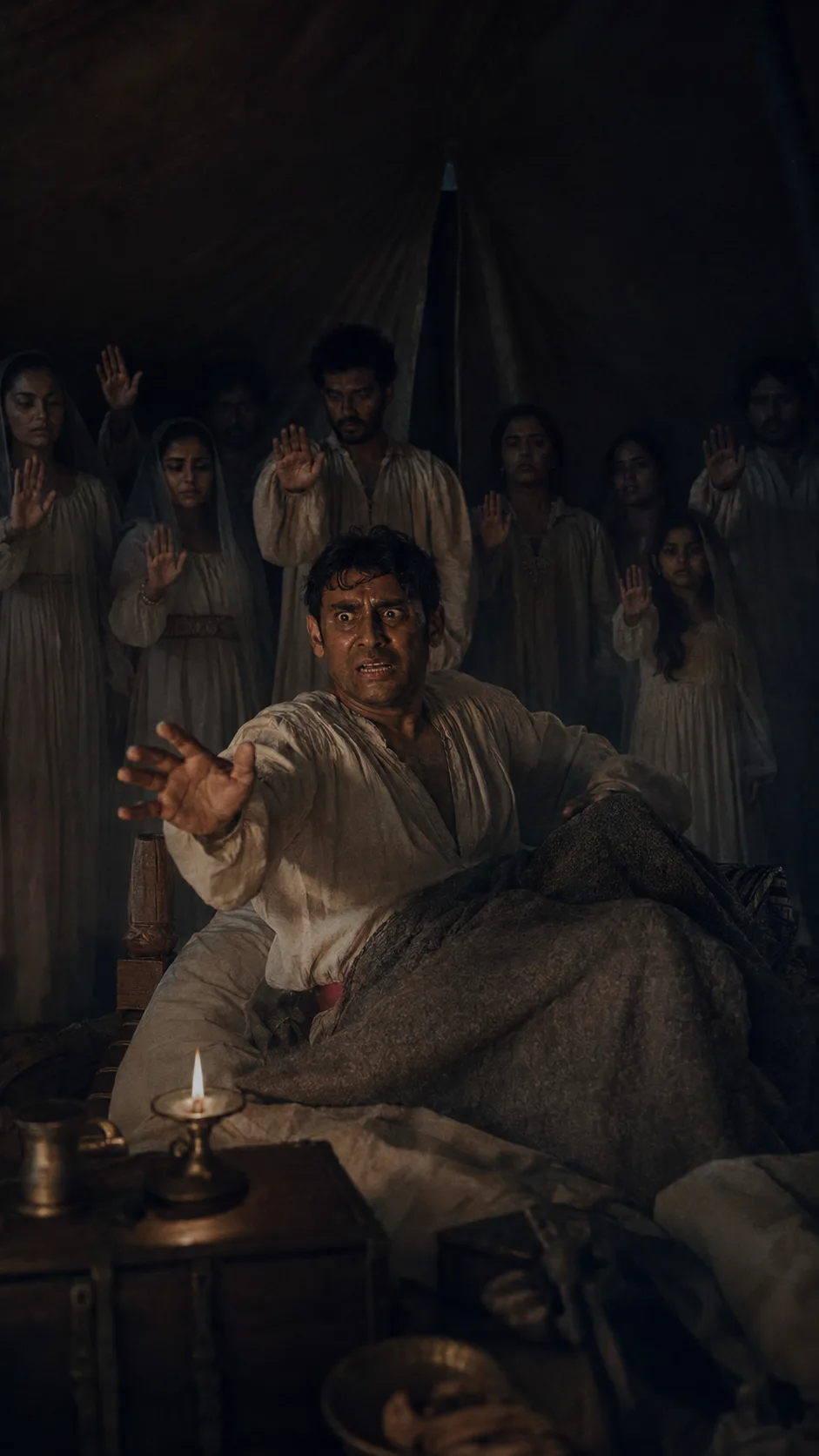 In his tent the night before battle, Richard III wakes in terror, surrounded by the pale, accusing ghosts of everyone he has wronged.