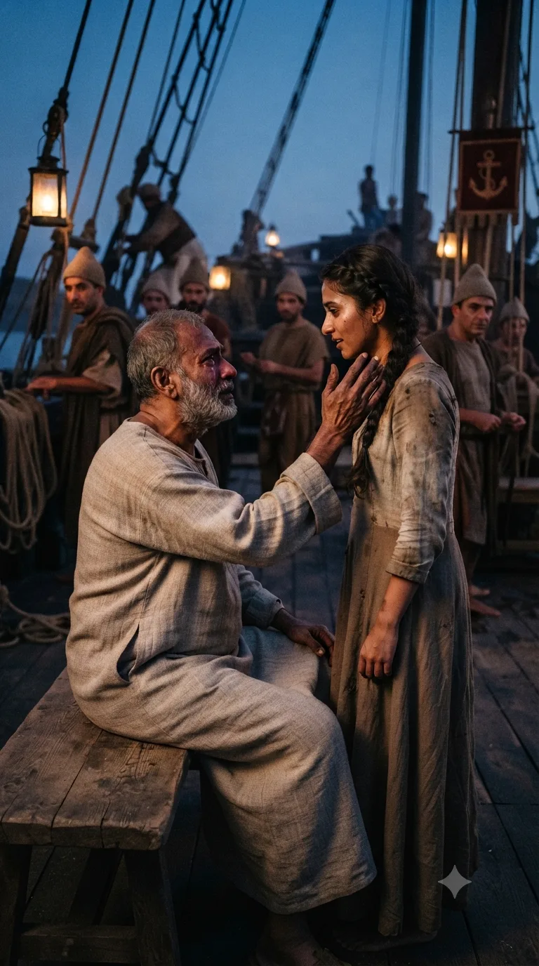 Aboard ship years later, an aged Pericles slowly recognizes the grown Marina before him, reaching out to touch her face in disbelieving wonder.